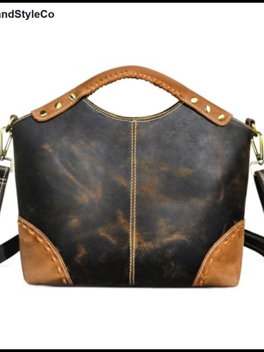 Genuine Crazy Horse Leather Satchel Crossbody Handbag Top-Handle Shoulder Bag